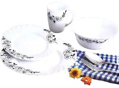 Premium 16 Pc Porcelain Dinner Set 3 Patterns Best for Family Dinner, Gatherings, Parties Service for 4, Bowl Plate Mug Soup Side Porcelain Cup Gift Kitchen Service (Spring Blossom)