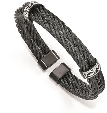 Edward Mirell - Bracciale in titanio nero e argento Sterling 925, 13 mm, con filo lucido a spina a doppio cavo, regalo per le donne, metallo