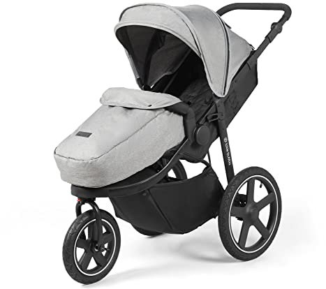 Ickle Bubba Venus Prime Jogger Kinderwagen - von der Geburt bis 22kg ca. 4 Jahre, All-Terrain Dreirad-Kinderwagen, luftgefüllte Reifen, Fußwärmer, Regenschutz & Neugeborenen-Kokon (Raumfahrt Grau)
