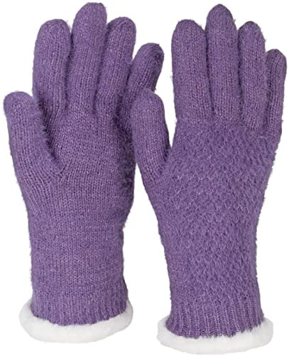 styleBREAKER Damen warme Winter Handschuhe mit Reiskorn Muster und Fleece, Thermo Strickhandschuhe, Fingerhandschuhe 09010040, Farbe:Violett