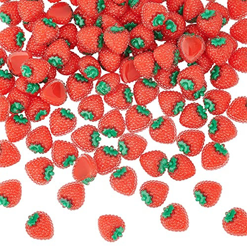 DICOSMETIC 100 Teiliges Rotes Erdbeer Harz Cabochon Set Obst Durchscheinende Epoxid Cabochons Helle Kleine Cabochons Für DIY Scrapbooking Handyhülle Schmuck Basteln Heimdekoration