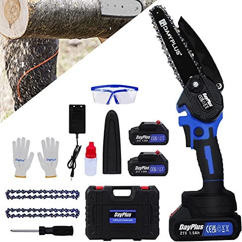 Electric Chainsaw Cordless Hand Held Chain Saw Battery Powered 6-inch Mini Chainsaw Brushless Portable Lightweight for Wood Cutting Tree Trimming, Young Men/Women/Seniors Use(2 Batteries)