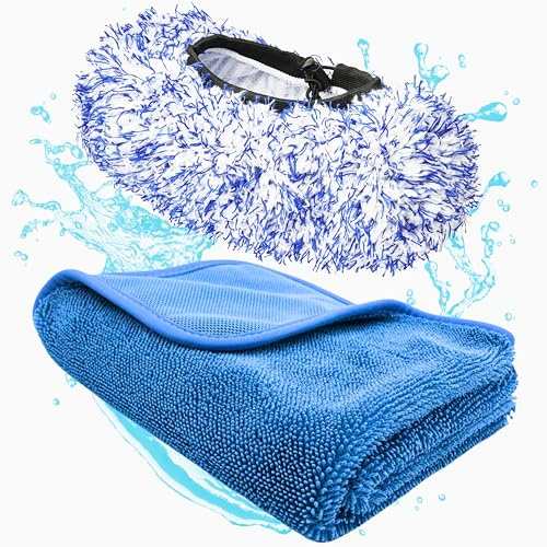 PLEXICLICK CARMODO® SB-BOB Premium SB Waschbürstenüberzug + CARMODO Premium Trockentuch 70x50cm | Mikrofaser Autoschwamm Trockentuch Brush Cover