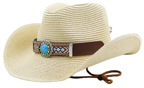 Cowboy Paille de Paille Hommes Femmes Palette Cow-Girl Chapeau Soleil Vintage Style Cowboy Roll up up Summer Beach Hat for Hommes Femmes été - Beige Beige