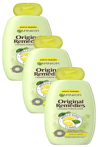 Garnier Original Remedies Shampoo mit weichem Ton und Zitrone, für fettiges Haar, 300 ml (Packung mit 3)