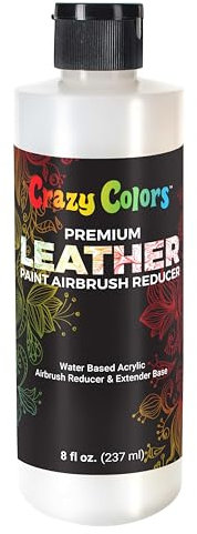 Crazy Colors Premium Leather Paint Airbrush Thinning Reducer and Extender Base, 8 oz Bottle - Thin Water-Based Acrylic Leather Paint, Improve Color Flow - Brush or Spray on Shoes, Jackets, Purses