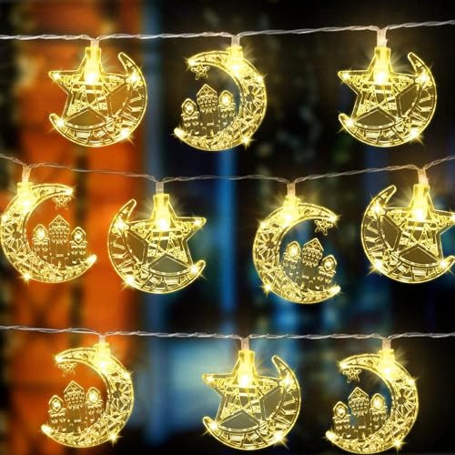 3.2M Ramadan Lichterkette,20LED Muslim Eid LED String,Eid Ramadan Laternen Lichterkette,Lichterketten für Eid Dekorationen,LED Muslim Ramadan Licht,Eid Mubarak Licht,Stern Mond Lichterketten
