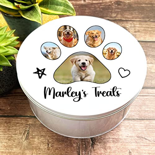 Round Large Pawprint Personalised Dog Biscuit Treat Tin | Personalised Gift | Custom Gift | Storage Container