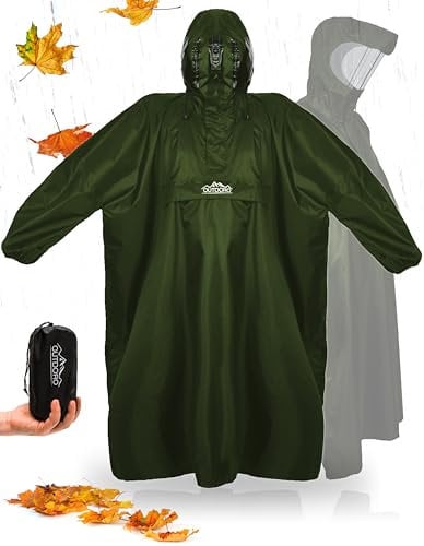 Outdoro Regenponcho mit Ärmeln - Mit Navigations-Fenster in der Brusttasche, Reißverschluss und Sichtfenster - Poncho für Damen & Herren, Erwachsene