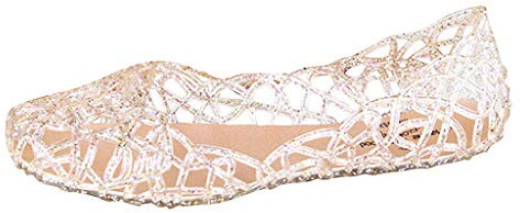 Summer Shoes Women's Princess Shoes Crystal Shoes Bird-Nest Soft Plastic Jelly Shoes Hollow Flat Jelly Ballet Shoes Hollow Out Summer Sandals Slip On Flat Shoes for Banquet Dance Shoes Cosplay, gold