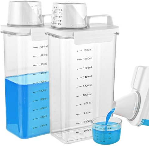 2 Pièce Distributeur de Lessive Hermétique avec Verre Doseur, 2300 ML Distributeur lessive Liquide, Distributeur de Lessive, Distributeur de Lessive Hermétique pour la Poudre à Lessive, La Lessive