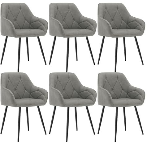 WOLTU 6er Set Esszimmerstühle, Küchenstuhl, Stuhl Esszimmer Wohnzimmer, ergonomischer Sessel, Armlehnstuhl, Polsterstuhl, Sitzfläche aus Vintage-Kunstleder, Metallbeine, Dunkelgrau, EZS03dgr-6