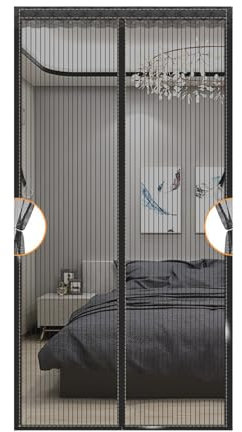 Magnetische Fliegengittertür, Anti-moskito-netz-fliegenvorhang Mit Vollrahmen-klettverschluss, Einfach Zu Installierender Fiberglas-netzvorhang, Anti-moskito, Funktioniert(Size:90x220cm,Color:Schwarz)