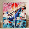 WeißEr Kranich Gardinen Verdunklungsvorhänge, Schiebegardinen Japanische Blume Vorhang Blickdicht Curtains mit Ösen für Wohnzimmer Schlafzimmer Kinderzimmer 2er Set 245x140cm (HxB)
