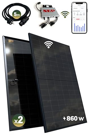 ESUNRA Create your Energy - Kit Solar balcón 800W - Plug and Play - 2 paneles solares bifaciales 430W - ALL BLACK - TOPCon - Microinversor NEP BDM800W - Cable de 5 m - App de monitorización