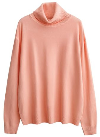 Dierouya Pull à col roulé pour femme, manches longues, tricoté,, rose, XL-3XL