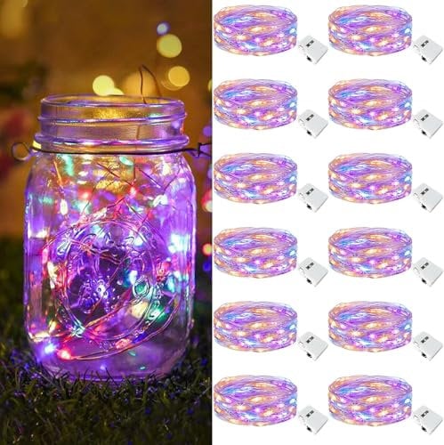 btfarm 12 Pack LED Fairy Lights Battery Operated, 2M 3Modes 20LED Mini String Lights, Waterproof Silver Wire Small Fairy Lights Indoor Outdoor for Jars, Christmas, Party, Bedroom - Colored