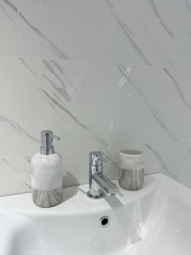 DBS Bathrooms White Marble Grout Line Tile Effect PVC Bathroom Wall Panels, Shower Wet Wall, Kitchen Cladding (24 Panels)