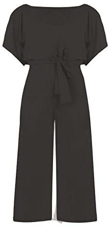 hahuha Casual Jumpsuit for Ladies 2024 Ladies Casual Summer Solid Color Sleeveless Capri Pants High Waist Tie Jumpsuit Hammer Jumpsuit (Grey, L)