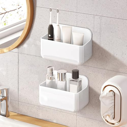 Diesisa 2PCS Shower Caddy, Self Adhesive Bathroom Shelf, Shower Shelf No Drilling, Wall Mounted Shower Organiser No Drilling, Acrylic Shower Rack Stick on for Bathroom Kitchen (Small-White)