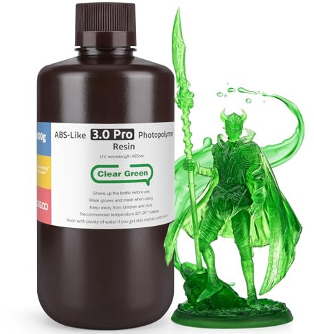 ELEGOO ABS-Like Resin 3.0 Pro, UV-Härtendes 3D Resin mit Hohe Präzision, Nicht Spröde, Nicht Giftig für LCD/DLP 3D Drucker Photopolymer Harz Clear Green 1000g