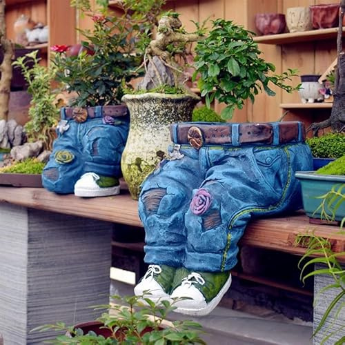 Denim Pants Harz Blumentopf Neuheit Denim Kleidung Hosen Übertopf Einzigartige Harz Retro Jeans Form Garten Figuren Pflanzgefäß Niedliche DIY Blumentöpfe für Zuhause Rasen Hof Dekor