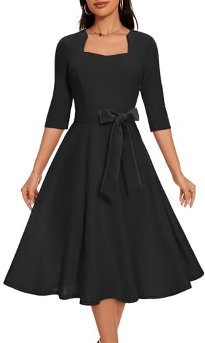 HomRain Plus Size Black Women's Cocktail Dresses for Women Wedding Guest Funeral A Line Prom Dress for Elegant Formal Church Black 3XL