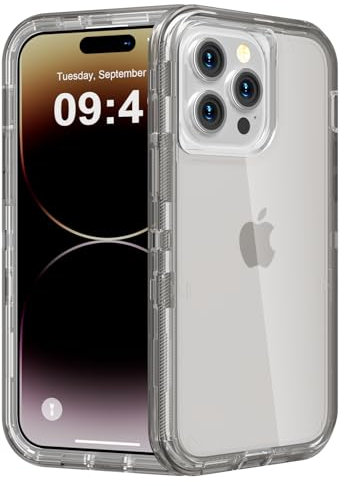 Follaroma for iPhone 14 Pro Max Case, Heavy Duty Shockproof Protection Phone Cases, Durable 2-Layer Transparent Protective Cover Compatible with iPhone 14 ProMax (6.7 inch), Crystal Gray