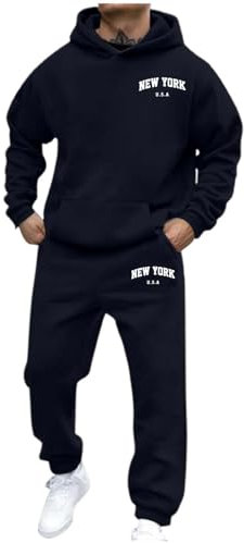 Summer Outfits for Men Y2K Jogging Suit 2 Piece Autumn Light Tracksuit Sports Suit Tracksuit Unisex Jogging Suit Set with Hoodie and Pants Jogger Jacket Fashion Casual Sweatsuits Dark Blue