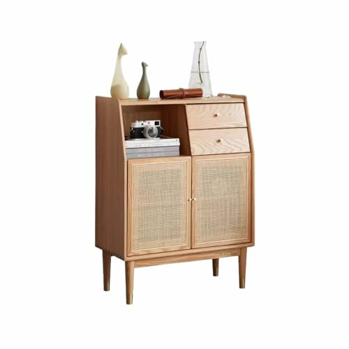 Solid Wood Sideboard Cabinet for Dining Room Modern Nordic Design with Rattan TV Stand Perfect for Small Apartments and Living Rooms