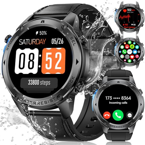 LIGE Montre Connectée Homme Militaire GPS,1,43 AMOLED Montre Sport,Smartwatch Noire avec 170+ Modes Sportifs/Étanchéité 5ATM/Fréquence Cardiaque/Compteur,Montre Homme pour iOS et Android