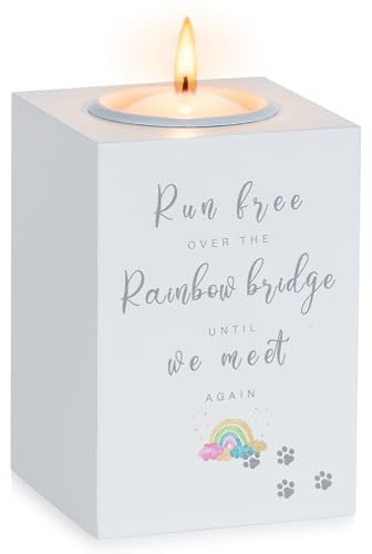 Romadedi Gedenkkerze für Hunde: Trauergeschenk, Geschenk für Ihren Verlust, weißer Holz-Kerzenhalter mit Drucken, Geschenke für Hundeliebhaber