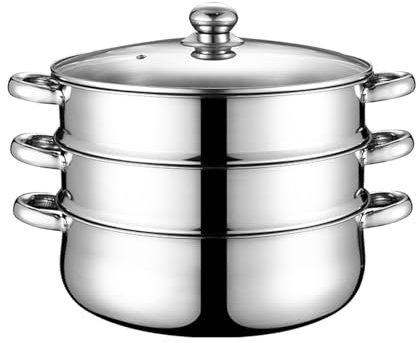 Chinimon Dampfgarer, 5 Etagen Dampfkocher 28cm Edelstahl Dampftopf Mit Glasabdeckung Dampfkocher Gardampftopf Set üR Alle Herdarten Geeignet(26cm,3 Etagen)