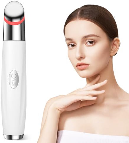 Aolso Massaggiatore Viso,Radiofrequenza Viso,Contorno Occhi Massaggiatore Antietà con Luce Rossa e Blu,Massaggiatore Elettrico per Contorno Occhi per anti-invecchiamento e Riduce le Rughe(Bianco)