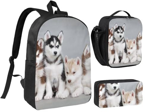GSGCSBYMLG Federmäppchen-Set, Motiv: Husky Welpen, Hunde, bedruckt, 43,2 cm, Schwarz , Einheitsgröße, Münztasche