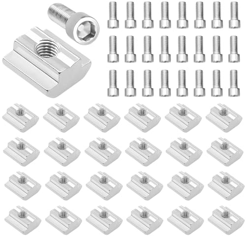 JIHXYER Dadi a T M8 Set con 25 dadi quadrati e 25 viti, argento