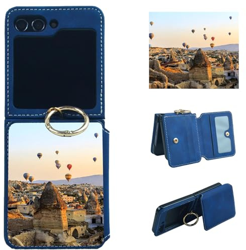 CAXKJE Blue Personalisierte Schutzhülle für Samsung Galaxy Z Flip 7,mit Eigenem Foto Bild Text Individuelle Schutzhülle,Leder Handyhülle Stoßfestigkeit Case,YY-Blue