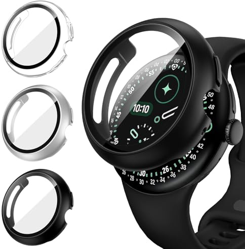 Neitra [3 Stück Gehäuse für Google Pixel Watch 4 45 mm, Hart PC Bumper Case mit HD Gehärtetes Displayschutz Folie, Vollständige Abdeckung Kratzfest Ultradünn Schutzhülle Cover für Pixel Watch 4 2025
