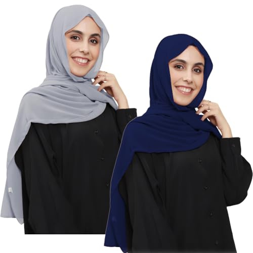Besforta 2 x Chiffon-Hijab für Damen, mit eingebautem Magnet und eingenähter Unterkappe, Kopfwickel unter dem Schal
