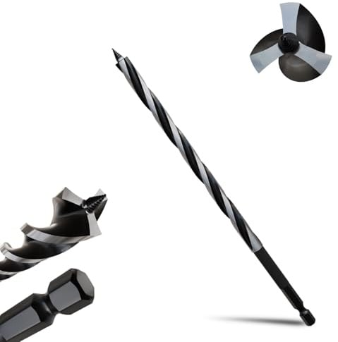 METOTY 10mmx230mm Auger Drill Bit Extra Long Drill Bits，6.35mm Hex Shank for Wood with Quick Change - 3-Cutter Design with Dual-Flute for Fast Chip Removal, Fits Hardwood, Softwood, PVC, Drywall