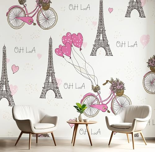 GSAEIMCT Photo Papier Peint Gris Rose Tour De Ballons 3D Peintures Murales Restaurant Café Fond Paysage Romantique Chambre Bureau Couloir D'Écran Salon Tv D'Écran Mural Déco,150X105Cm