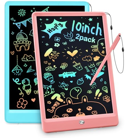 BlueSwan 2 Stück 10 Zoll LCD Schreibtafel, Maltafel Zaubertafel für Kinder, Löschbares Zeichenbrett, Lernspielzeug für Kinder ab 3–7 Jahren, Pink + Blau