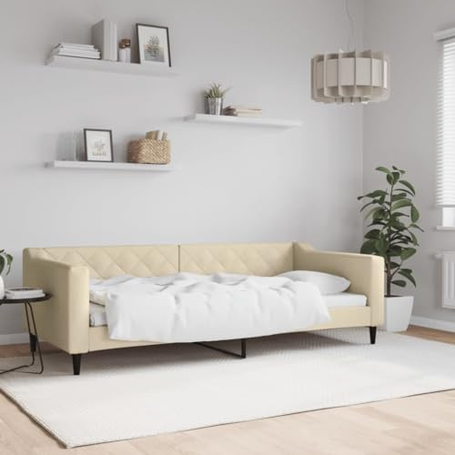 Refined Tagesbett Sofabett Gästebett Schlafsofa für Schlafzimmer Wohnzimmer Sofa Ausziehbett Creme 90x200 cm Stoff