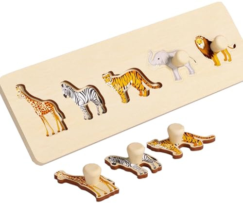 VZZCGJVT Montessori 3D-Handgreif-Puzzle mit Einlegeplatten, Frühe Bildung beinhaltet das Lernen von Bausteinen,Animals