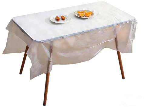 2 Stück Transparente Tischdecke Einweg, 137 cm x 274 cm, Klare Plastikdecke für Partys, Basteln & Malarbeiten