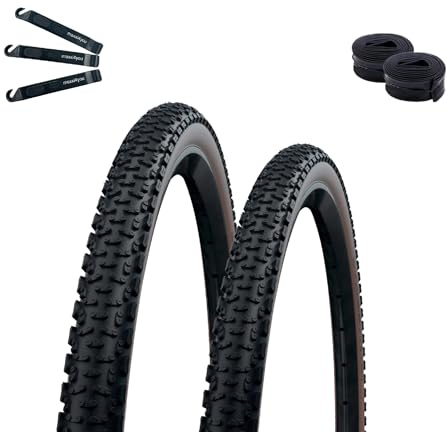 2 x Schwalbe G-One Ultrabite Faltreifen Performance ADDIX RaceGuard TLE E-25 Schwarz/Bronze 50-622 (28 x 2.00) + 2 x Schwalbe Schläuche AV19 inkl. maxxi4you Reifenheber
