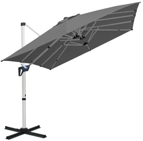 RANSENERS Parasol Déporté 400 x 240 cm Rectangulaire, 12 Baleines, Rotatif 360°, Inclinable 0-90°, Tissu Extra Dick, UV50+, pour Jardin, Terrasses, Cafe, Extérieur (Gris)