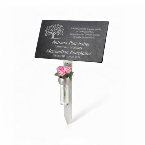 Grabstein Urnengrab Eheleute- Grabplatte aus premium Schiefer mit witterungsbeständiger Lasergravur | 20x30cm/ 20x15cm | Menschen oder Haustiere | Personalisiert/kostenlose Gravur (Ehepartner)