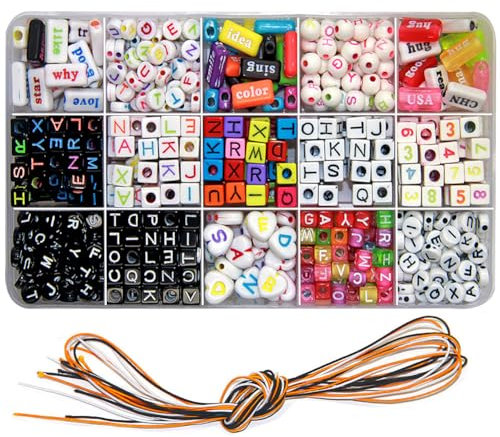 Ewparts 1000 Stück Buchstabenperlen Perlen für Armbänder Buchstaben Bunte Perlen Set Perlen zum Auffädeln Perlen Armbänder Perlen Set Selber Machen mit Buchstabenperlen für Schmuckherstellung