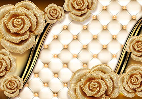 wandmotiv24 Fototapete Blumen Gold, XXL 400 x 280 cm - 8 Teile, Wanddeko, Wandbild, Wandtapete, Ornaments, Gold, Polster M1824